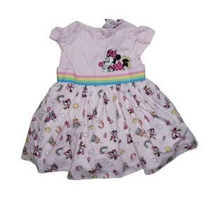 Disney Baby Minnie Mouse Pastel Pink Dress + Matching Bow Headband — Size 3–6M